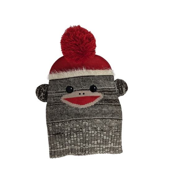 Sock Monkey Beanie Hat With Pom Pom OS - Picture 2 of 4